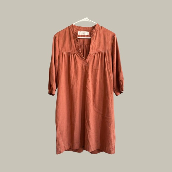 WVN. Dresses & Skirts - WVN Rust Terracotta Notched Neck Tunic Dress Medium Boho Relaxed Fit